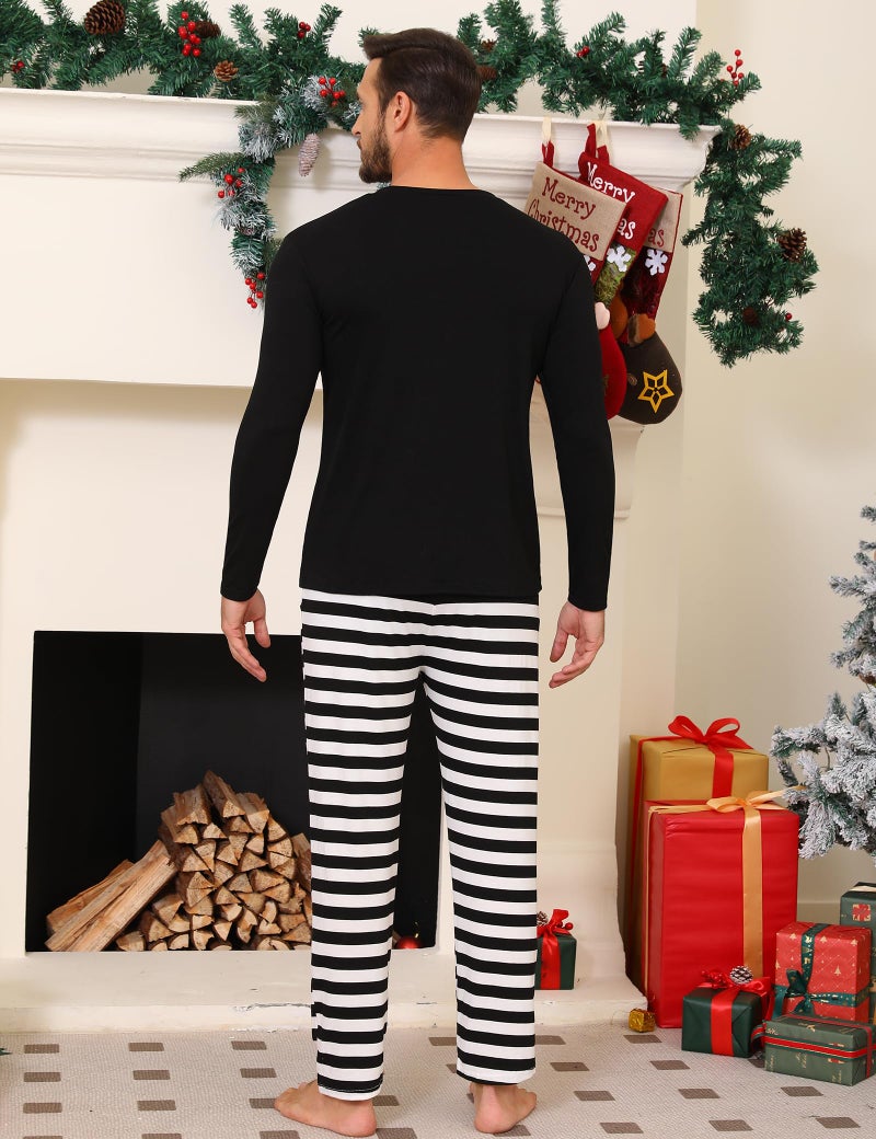 iClosam Matching Family Pajamas Set Striped Christmas Pajamas Sleepwear Dad Mom PJs Black - Image 3